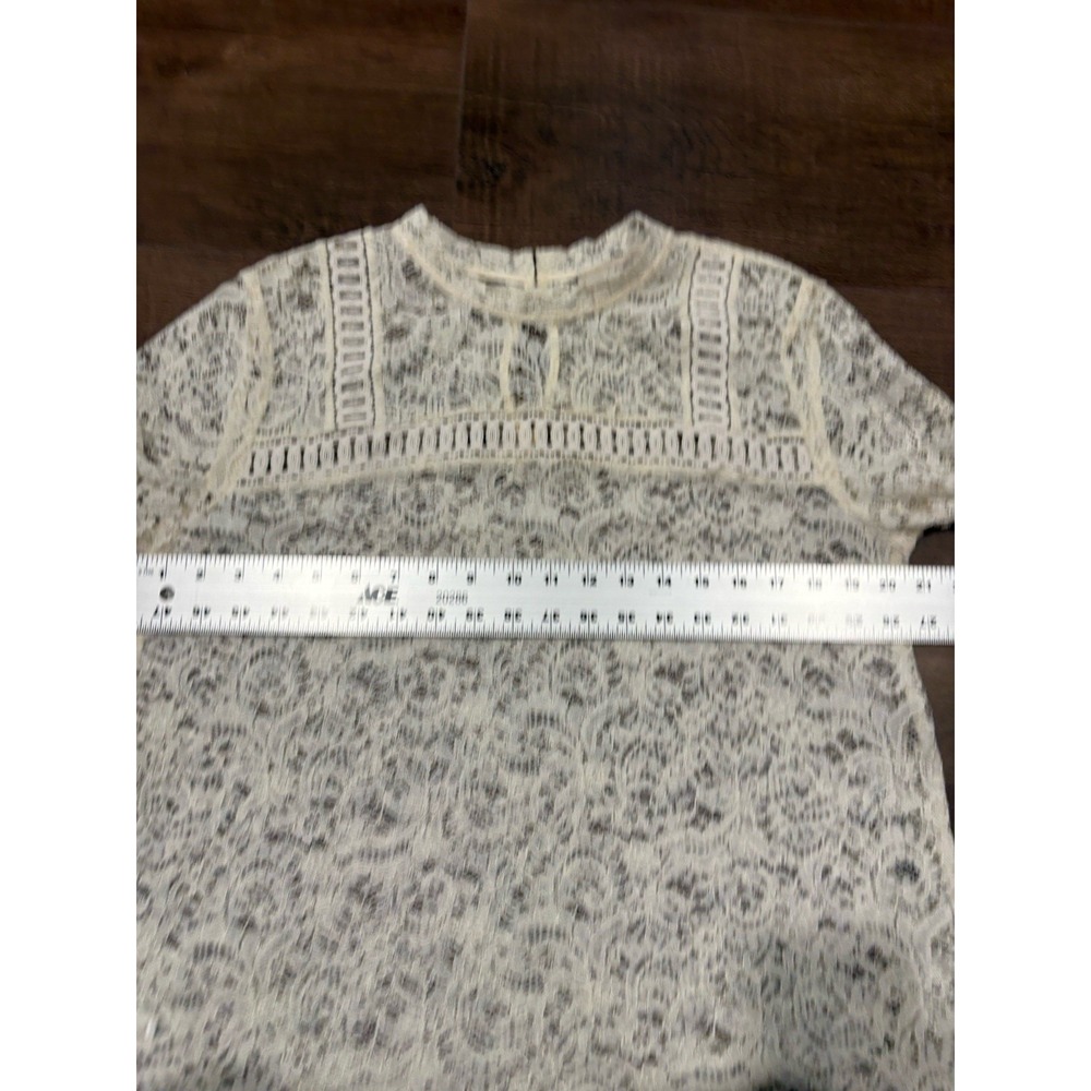 Ann Taylor Loft Women's Large Mock Neck 3/4 Sleeve White Sheer Lace Top Ethereal - Picture 8 of 11